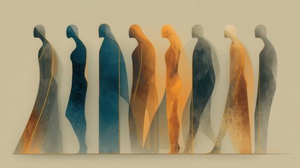 Abstract Figures in Motion with Soft Colors and Fluid Shapes