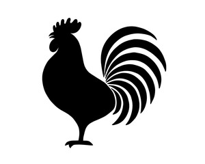 chicken silhouette, black rooster vector illustration, isolated icon on white background
