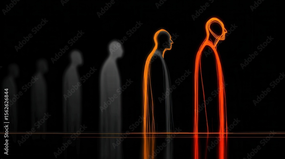 Poster abstract representation of human figures in motion on dark background