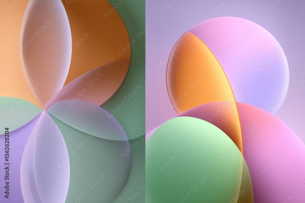 Poster abstract colorful geometric shapes with pastel overlapping circles in soft light