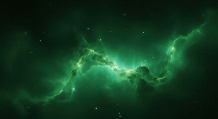 Obraz premium Vast cosmic nebula glowing with ethereal green light in deep space