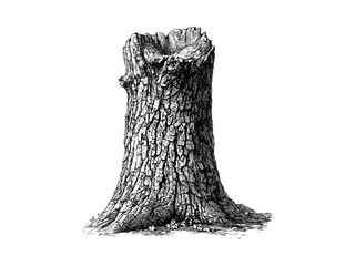 Walnut tree trunk botanical art, vintage engraving, rustic wall decor, black sketch, eco-friendly nature print, detailed bark texture, retro woodland illustration, forest themed design