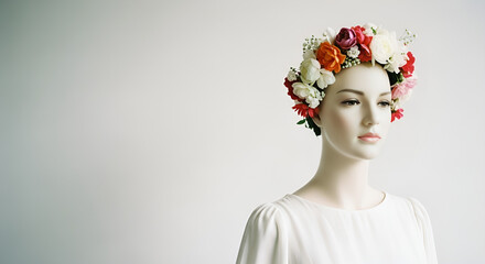 Mannequin in Vintage Dress with Floral Headpiece
