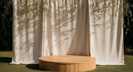Linen Backdrop with Bamboo Stage and Willow Branches