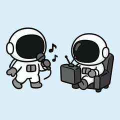 Kawaii Astronauts Singing Vector | Cute Space Exploration Illustration