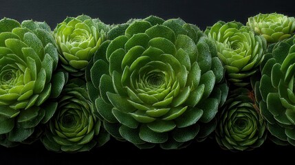Fototapeta premium Lush Green Succulents in a Row on Dark Background for Nature Lovers