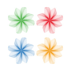 Quadrant flower icons. Soft hue blossoms. Colorful blooms Vector. Gentle seasonal palette.