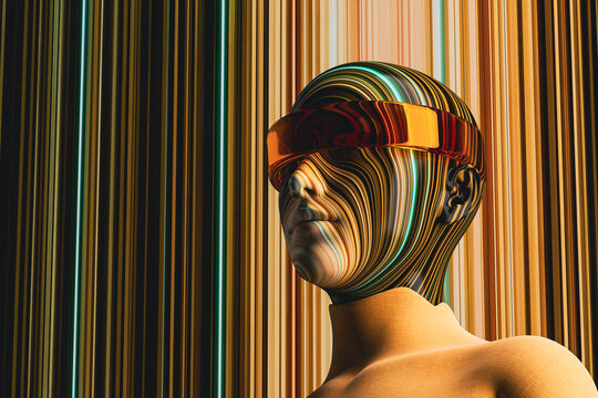 Colorful virtual portrait of humanoid in vintage glasses