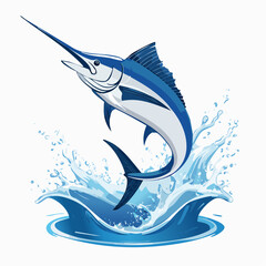 Blue Marlin Leaping from Ocean Waves With Splashes