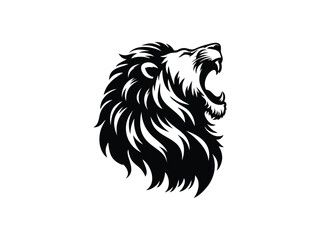 Obraz premium Black lion head vector art. Majestic and fierce silhouette. A bold and intimidating image of a lion's head in black silhouette. Ideal for designs themed around strength, pride and courage.
