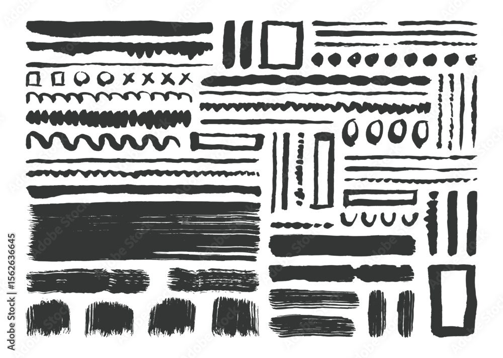 Poster assorted set of inkbased design elements and abstract shapes