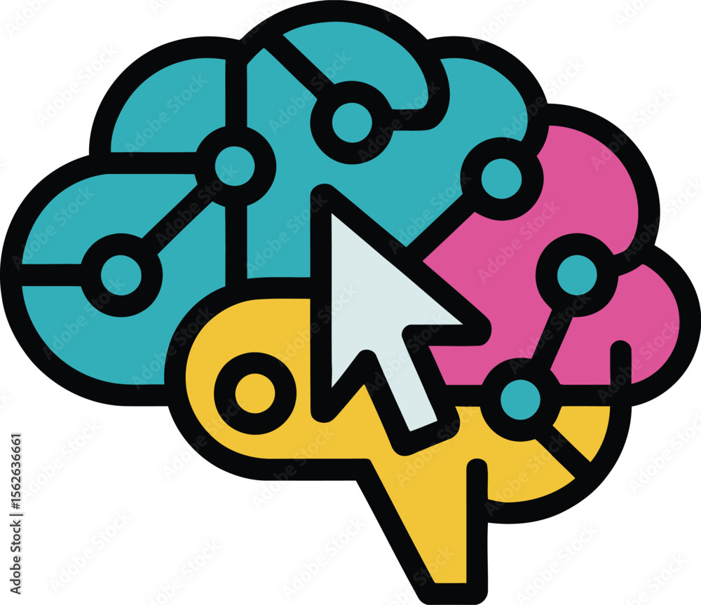 Poster connected brain icon shows neural network, symbolic of artificial intelligence, with cursor pointing