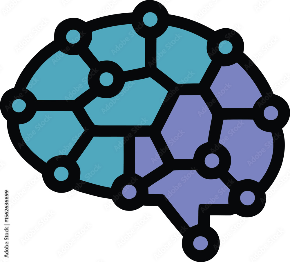 Aufkleber connected brain illustrates artificial intelligence, with a network of nodes suggesting neural conne