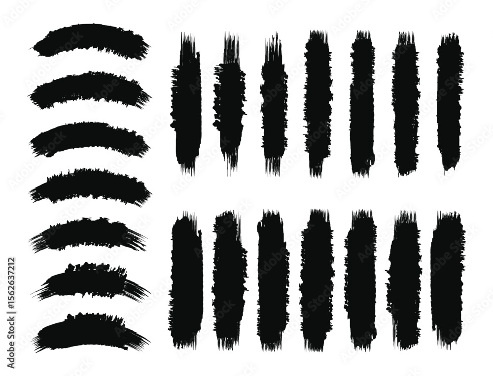 Aufkleber black brushstrokes in varying widths and textures arranged in rows on a white background