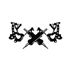 black silhouette illustration logo tattoo machine with vintage old retro minimalist concept template symbol tattoo studio design