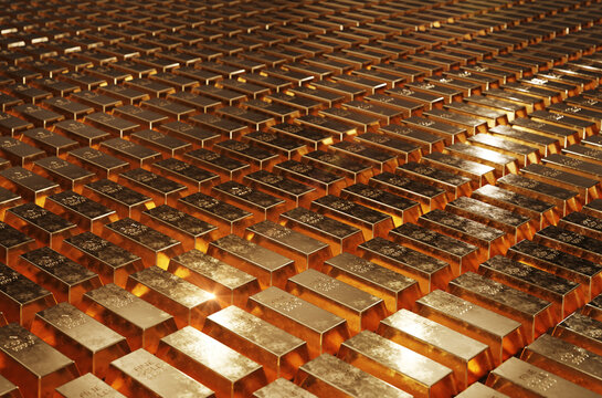 Many gold bars close together