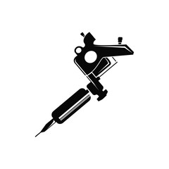 black silhouette illustration logo tattoo machine with vintage old retro minimalist concept template symbol tattoo studio design