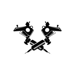 black silhouette illustration logo tattoo machine with vintage old retro minimalist concept template symbol tattoo studio design