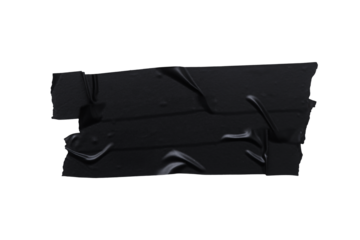 Pieces of black electrical tape with jagged edges stuck on top of each other, with transparent background png