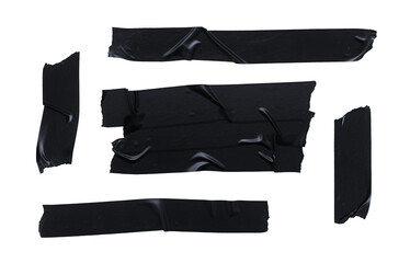 Several pieces of black electrical tape with jagged edges stuck together, with transparent...