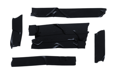 Several pieces of black electrical tape with jagged edges stuck together, with transparent background png