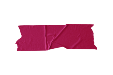 Piece of red corrugated adhesive tape with torn edges stuck to a wall, with transparent background png
