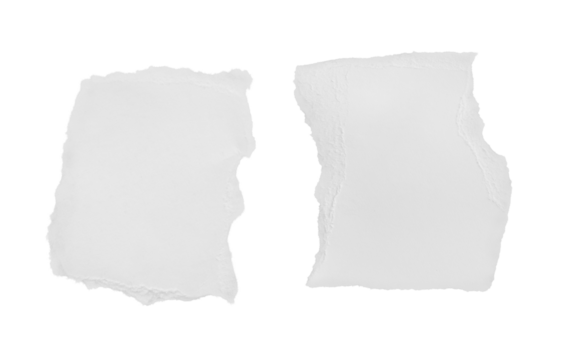 2 pieces of white paper with torn edges on a transparent background PNG