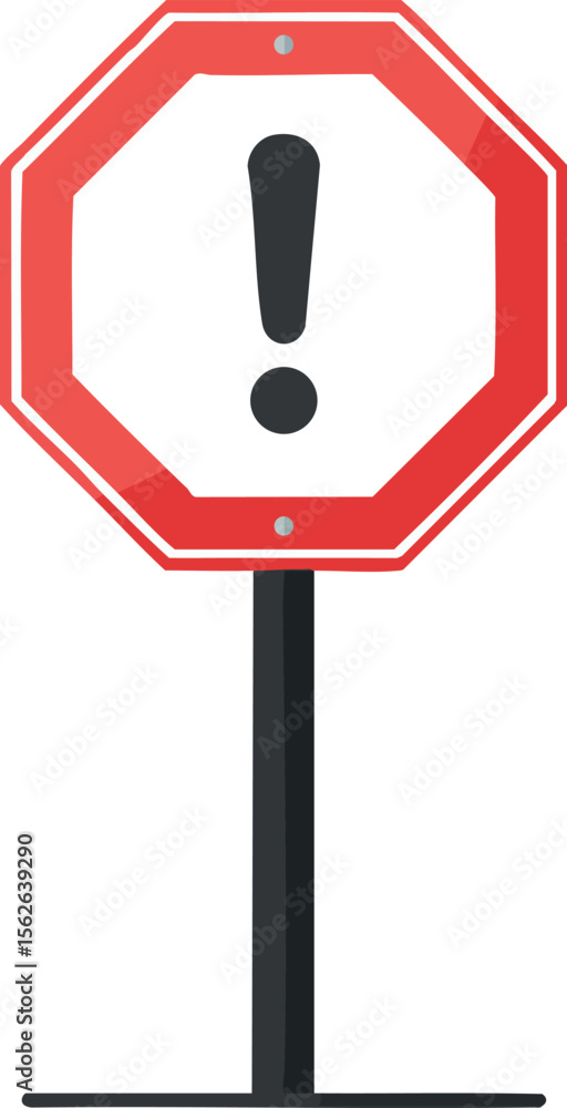 Poster warning sign with exclamation mark on red octagonal shape for alert and caution vector illustration