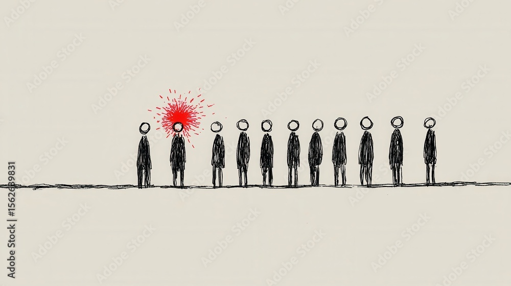Poster isolated figure with red splash surrounded by shadowy outlines