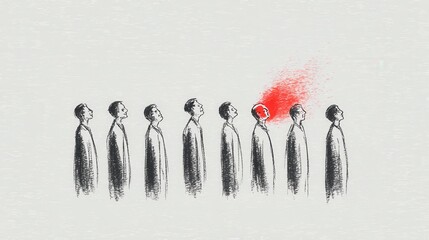 Unique concept of individuality with red accent in a crowd scene