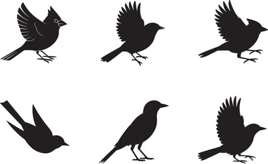 Fototapeta premium Silhouette Bird Collection Six Elegant Avian Designs for Art and Design Projects