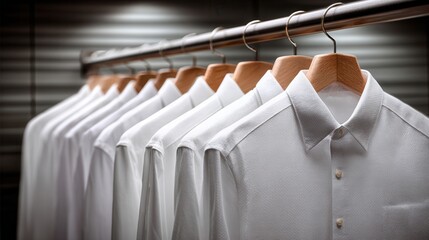 Neatly Arranged White Shirts on Hangers in Modern Setting