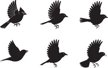 Obraz premium Collection of Six Silhouette Birds in Flight Elegant Avian Designs