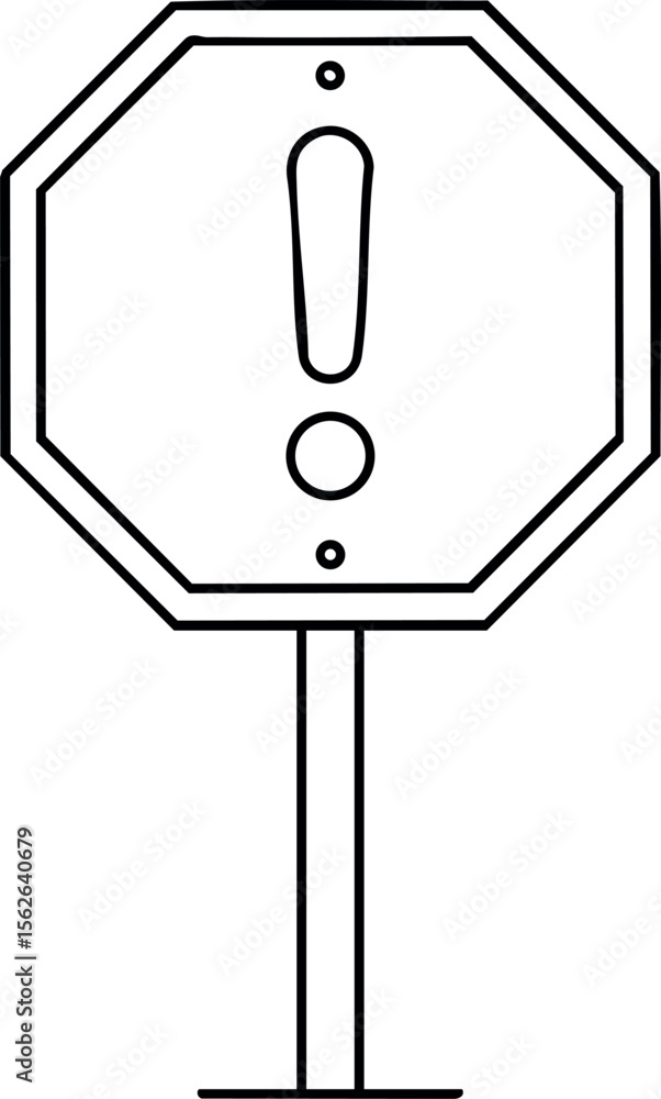 Poster warning sign with exclamation mark vector outline illustration for safety alerts and caution message