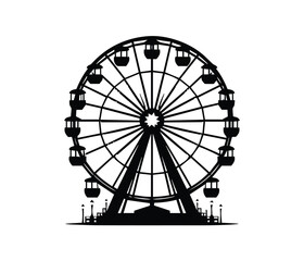 Ferris wheel silhouette icon on white background, amusement park ride vector.
