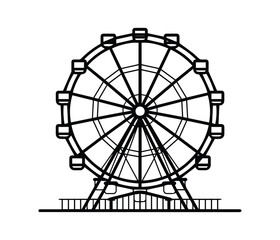 Ferris wheel silhouette icon on white background, amusement park ride vector.