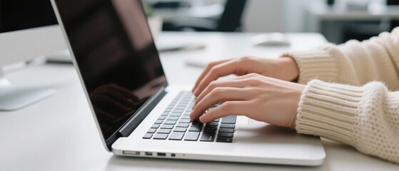 Person typing on a laptop in an office setting