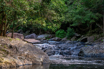 Crystal Cascades is a freshwater creek. The area features numerous cascade waterfalls and swimming holes in a rainforest habitat