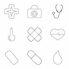 Medical icon set line art vector on a white background