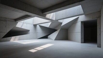 Obraz premium Modern Concrete Interior with Geometric Skylights