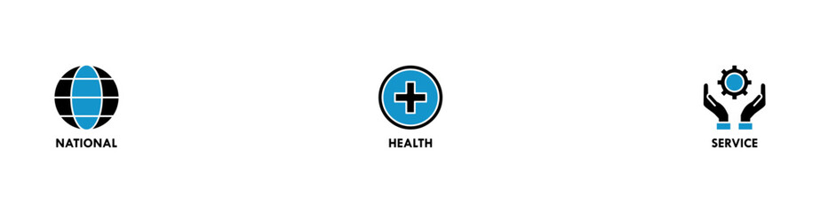 NHS banner web icon vector illustration concept of national health service with icon of globe, hospital, health insurance, ambulance, patient, and medical apps