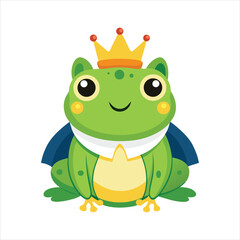 Fototapeta premium A cartoon frog prince with a gold crown isolated on white background