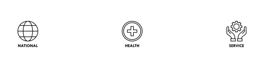 NHS banner web icon vector illustration concept of national health service with icon of globe, hospital, health insurance, ambulance, patient, and medical apps