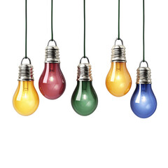 Obraz premium Colorful Hanging Light Bulbs - Ideas, Innovation, and Inspiration