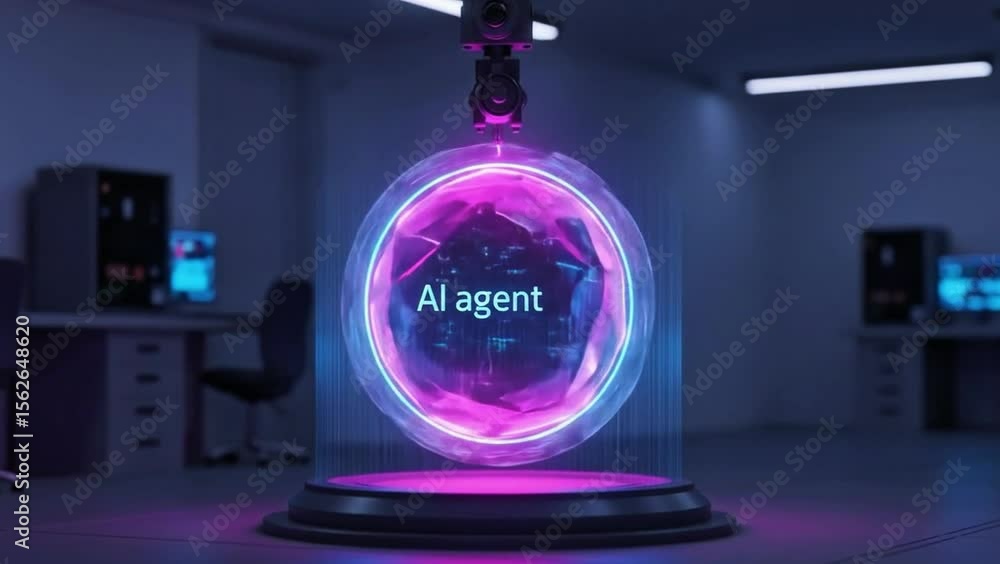Poster futuristic ai agent in a lab: a state-of-the-art laboratory setting showcases a glowing ai agent, en