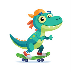 Cartoon dinosaur skateboarding isolated on white background