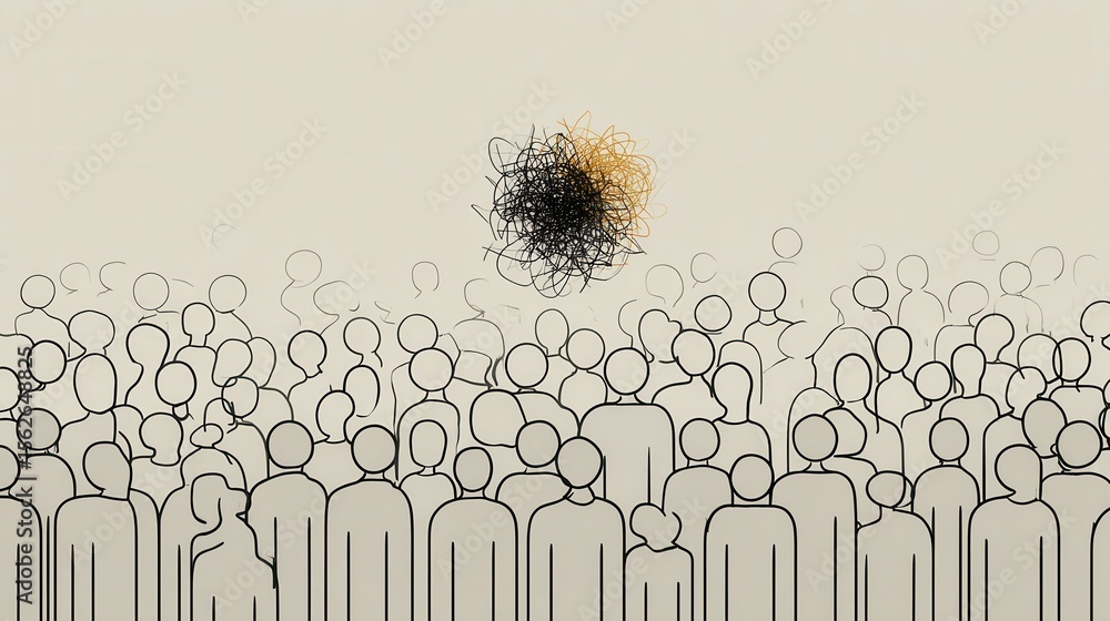 Poster abstract representation of crowd with chaotic central element