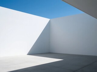 Minimalist Architectural Space with White Walls and Blue Sky