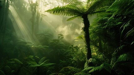 Naklejka premium Lush green tropical forest scene