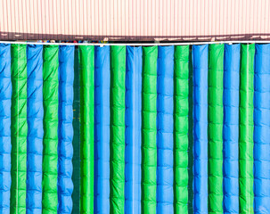 Vertical Blue Green Shade Cloth Panels Installation
